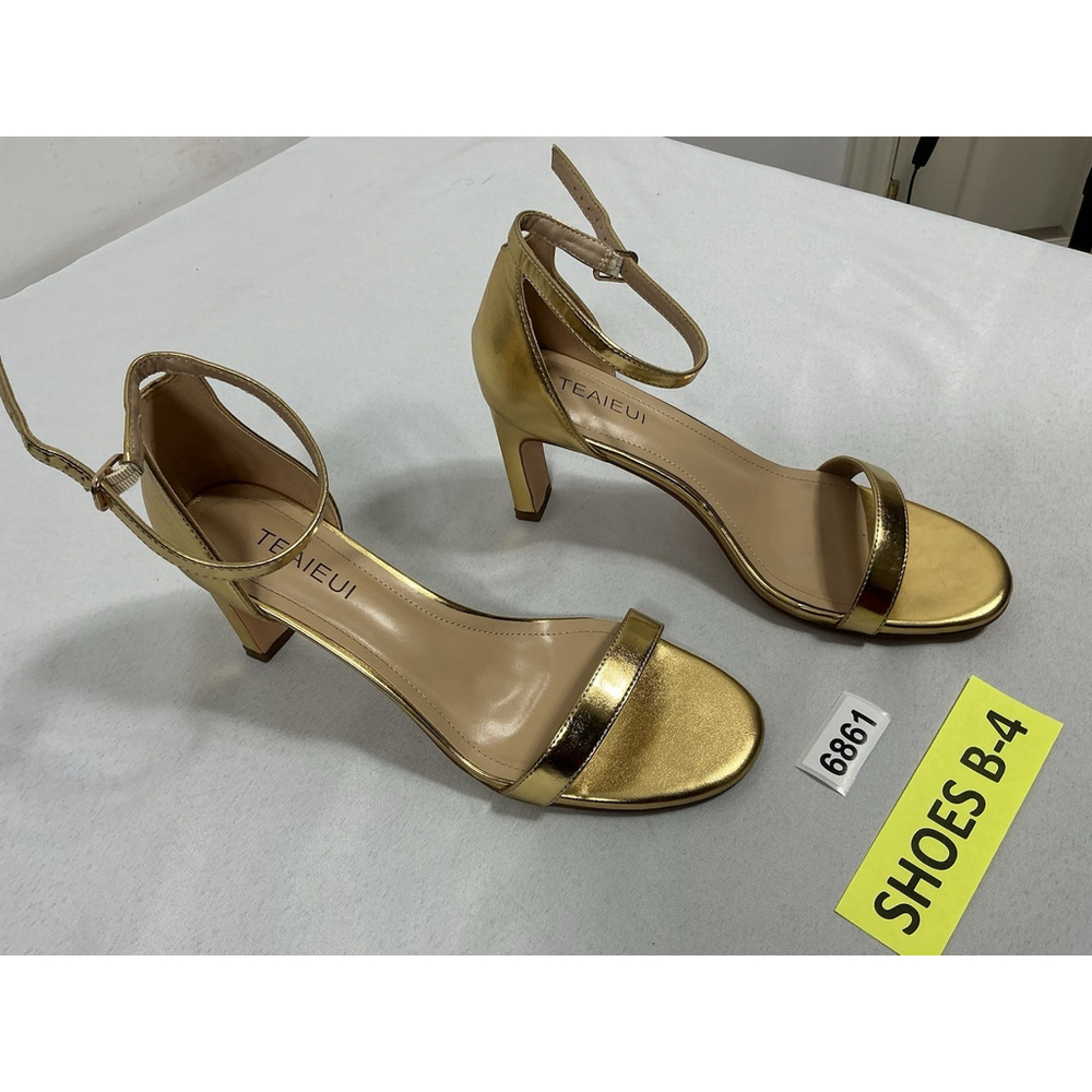 Womans Excellent Condition Teaieui Strappy Sandals 9.5 Gold Block Heel Strap